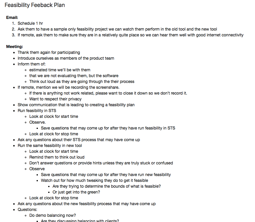 Feasibility Feedback Plan